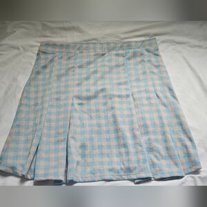 Caution To The Wind Skirt Women's Size L Blue Pink Plaid Pleated Mini